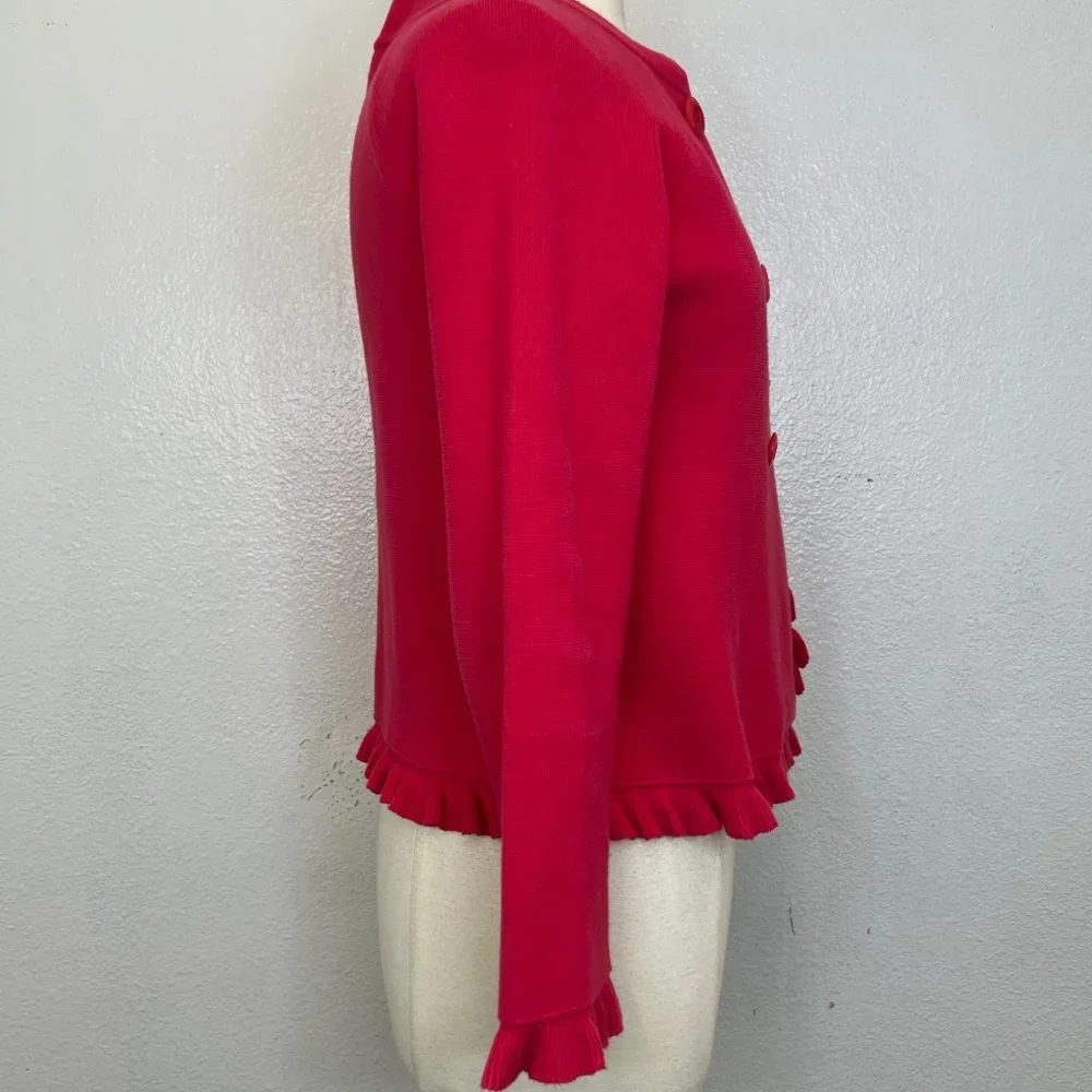 J CREW‎ Womens Pinkish Red Cardigan Sweater DOUBLE BREASTED Ruffled size Medium